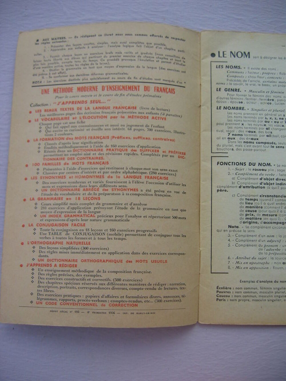 "La Grammaire en 18 le&ccedil;ons" de 1956 