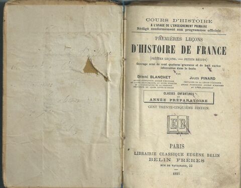 livre ancien , cours dhistoire classes enfantines 1895 8 Tours (37)
