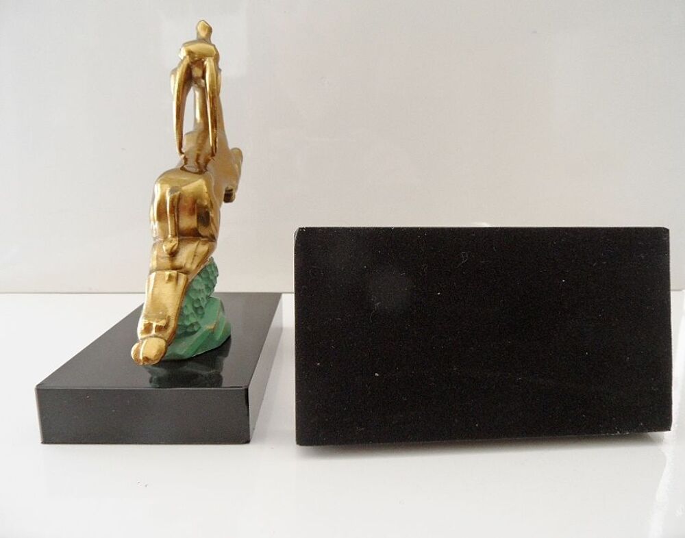 SCULPTURE VINTAGE BRONZE MARBRE NOIR ANTILOPE PRESSE LIVRES 