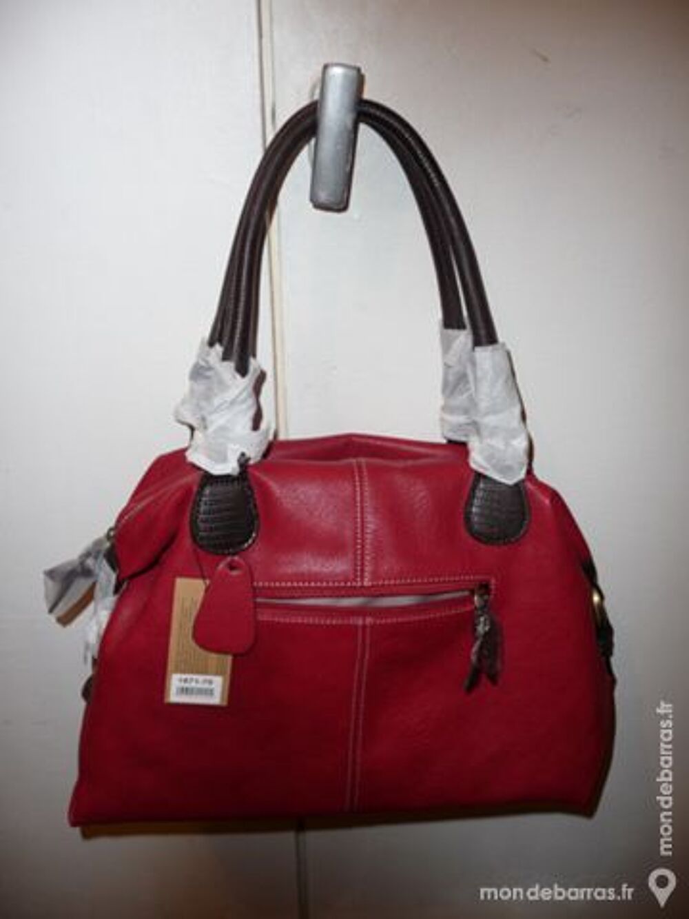 SAC TRAPEZE~ABBACINO~ROUGE &amp; MARRON~2 ANSES+1Band Maroquinerie