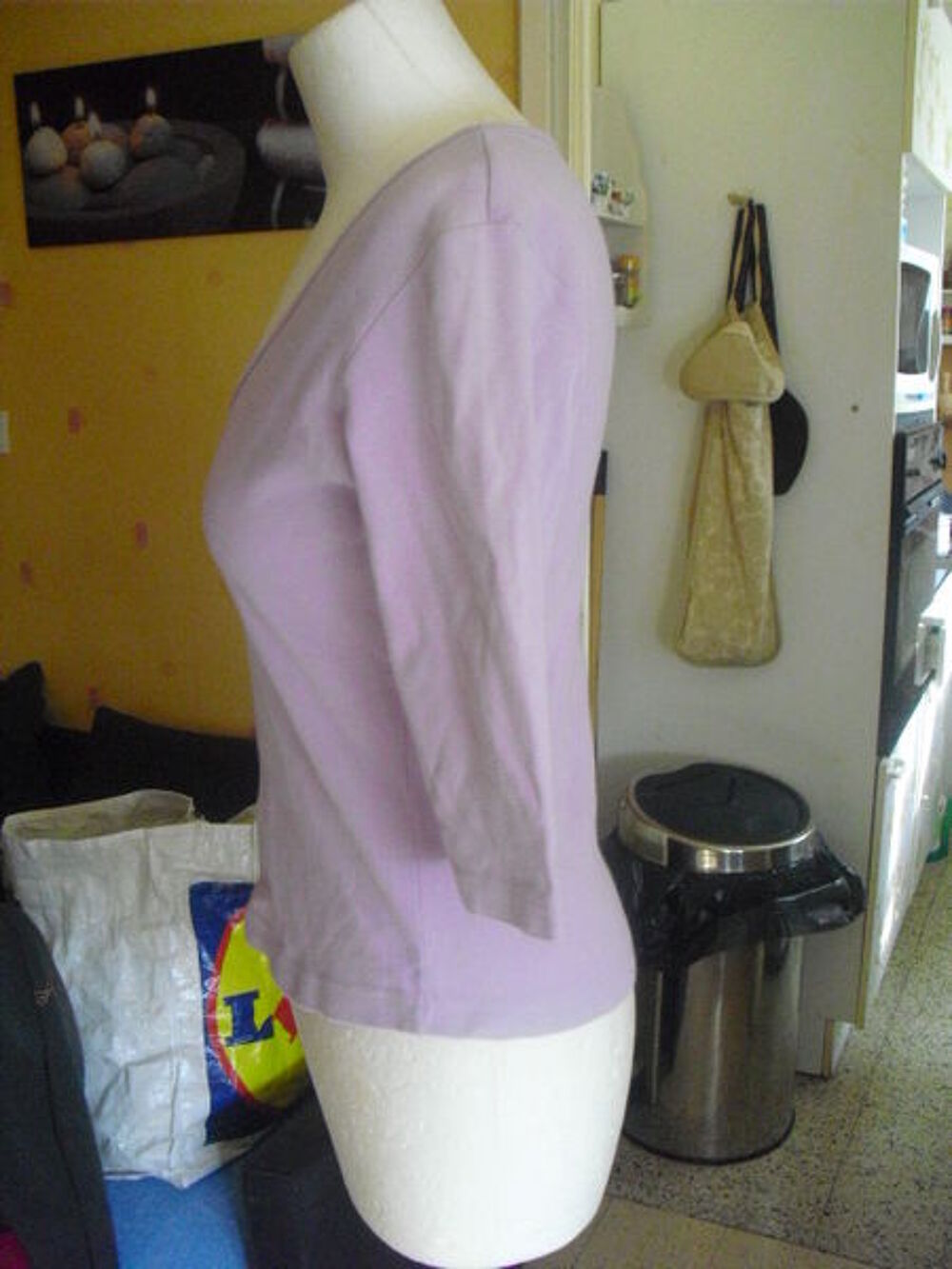 tee shirt manches trois quart violet pale taille 36 Vêtements