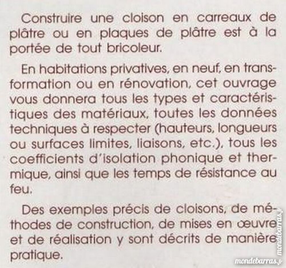 LES CLOISONS - bricolage / prixportcompris Livres et BD