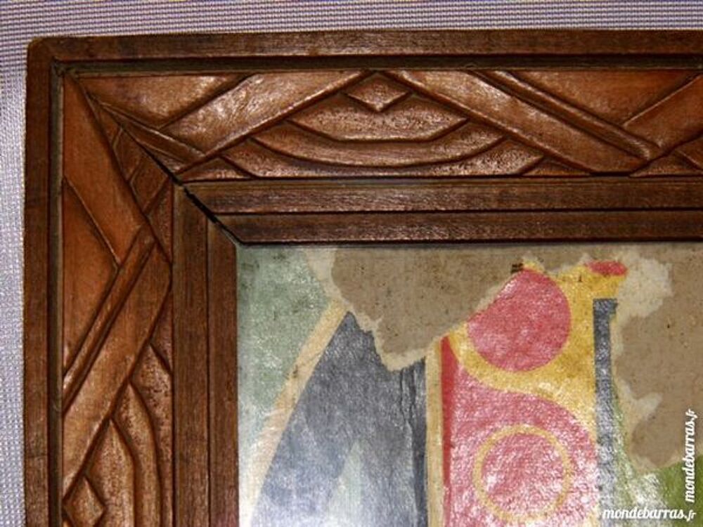 Cadre art d&eacute;co vitr&eacute;e vintage bois sculpt&eacute; antique Meubles