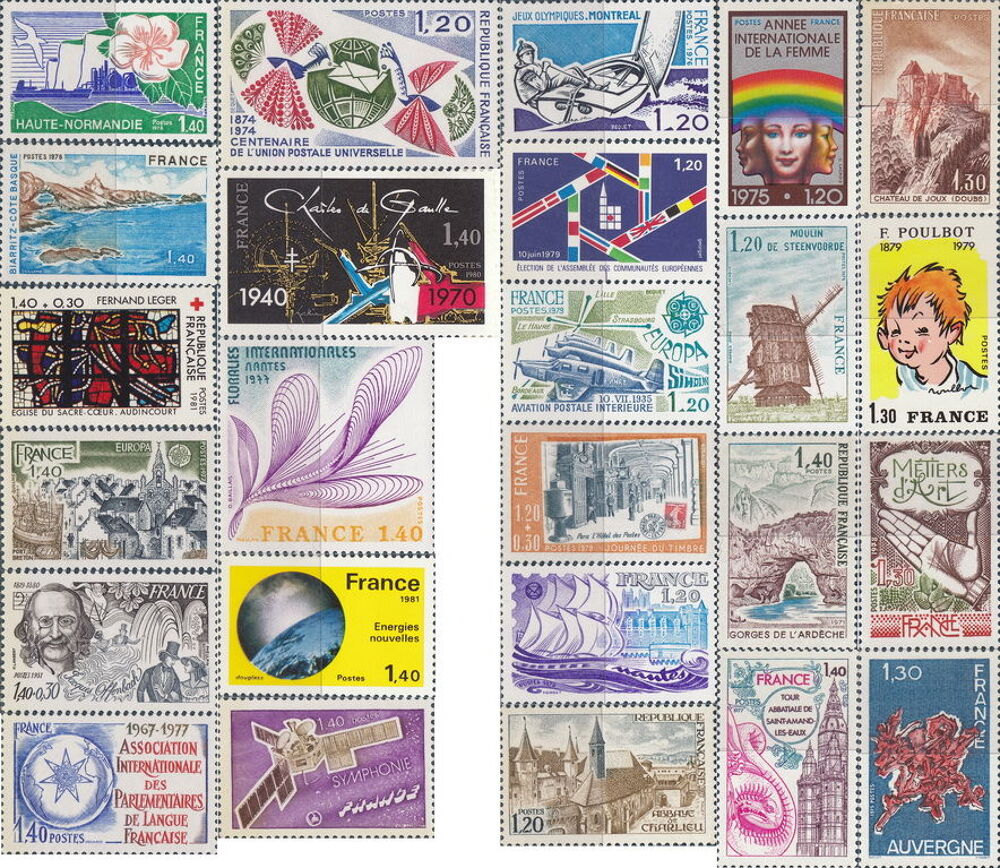 Timbre de collection France en franc 0F20 &agrave; 2F60 NEUF

