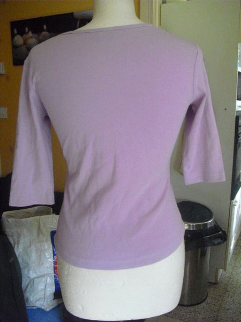 tee shirt manches trois quart violet pale taille 36 Vêtements