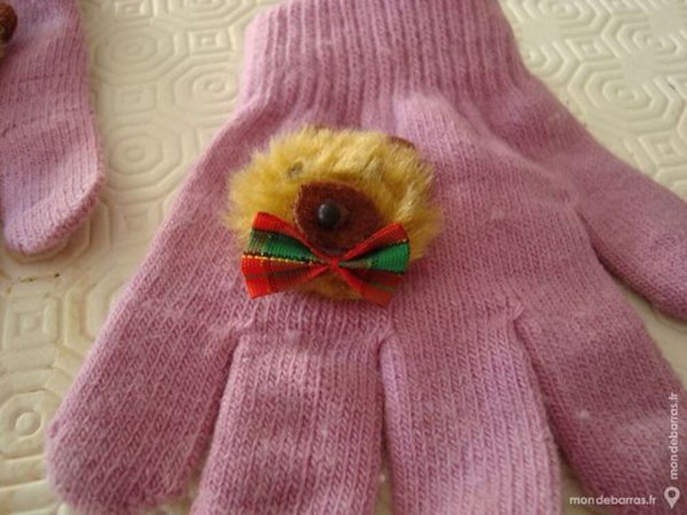 GANTS ACRYLIQUE ROSE avec chien peluche Vêtements enfants