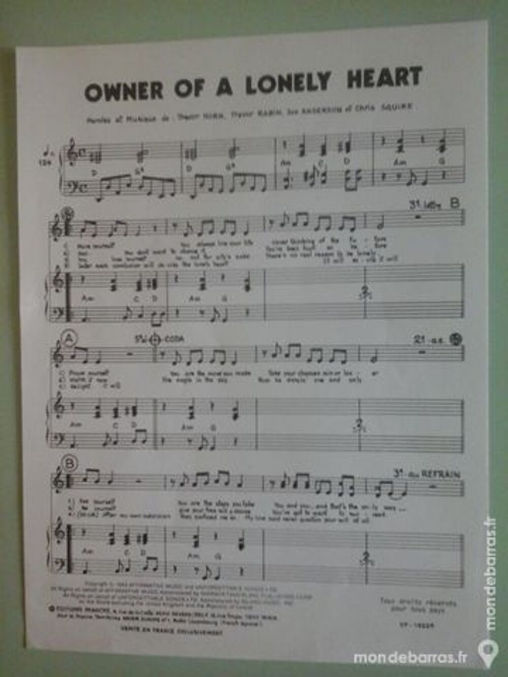 PARTITION DE PIANO CHANT Instruments de musique