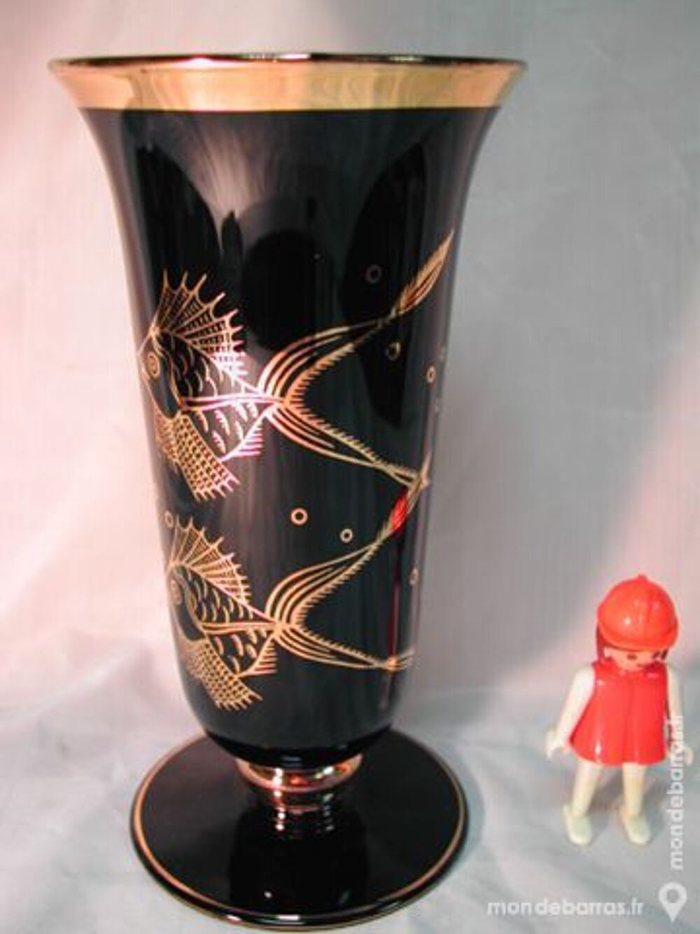 Ancien vase opaline napoleon III decor marine or Décoration