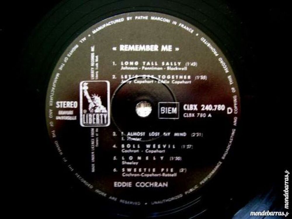 33 TOURS EDDIE COCHRAN Remember me? BIEM ORIGIN CD et vinyles