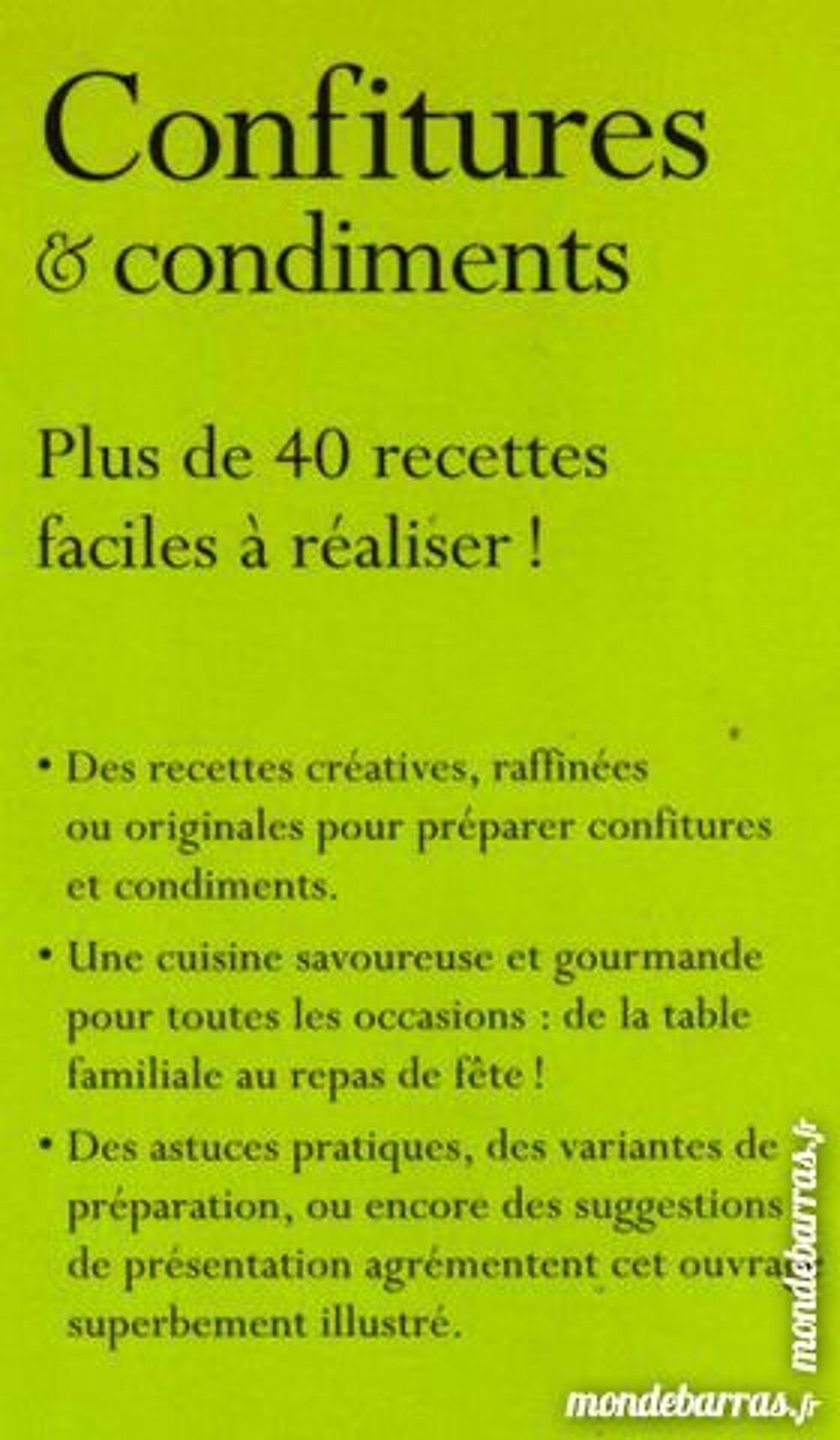 CONFITURES ET CONDIMENTS / prixportcompris Livres et BD