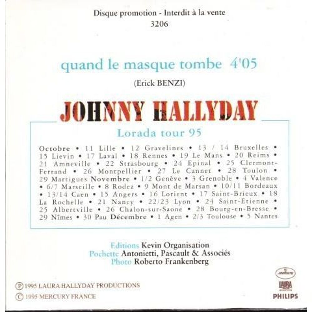 Johnny Hallyday &laquo; Quand le masque tombe &raquo; Promo CD et vinyles