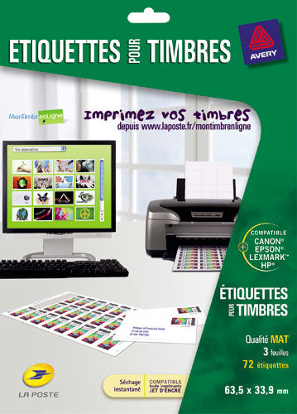 240 &eacute;tiquettes 63,5 x 33,9 mm TIMBRE EN LIGNE LA POSTE 10 p Bricolage