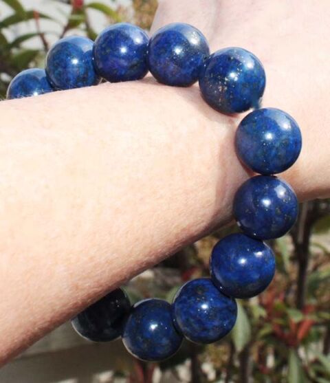 BRACELET en LAPIS LAZULI PYRITE OR PERLES 14 mm Nice (06)
