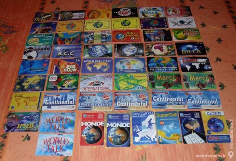 51 cartes t&eacute;l&eacute;phoniques pr&eacute;pay&eacute;es th&egrave;me Monde 