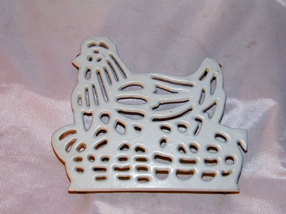 DESSOUS PLAT POULE BLANCHE PANIER VINTAGE RETRO Décoration