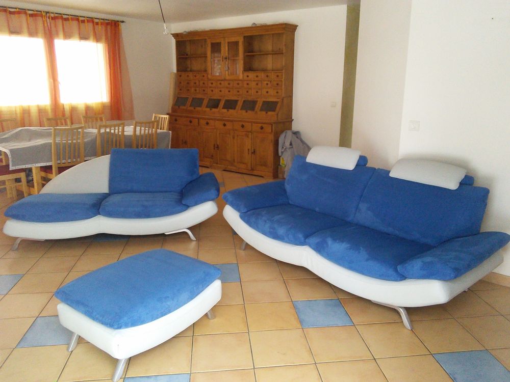 Canap&eacute; Alcantara/Cuir bleu/gris 3 pi&egrave;ces Meubles