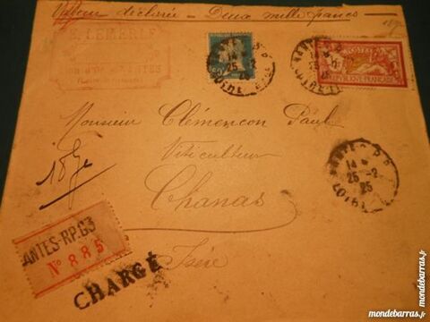 timbres sur lettre cachet�e 4p45 12 Gr�zieu-la-Varenne (69)