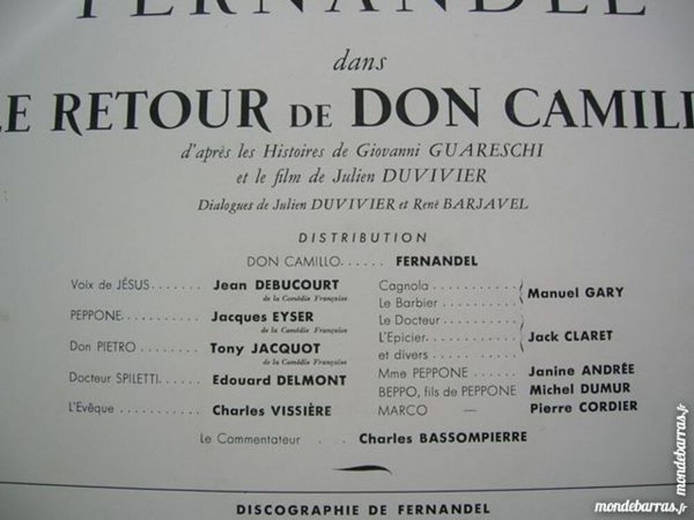 33 TOURS FERNANDEL Le retour de Don Camillo CD et vinyles