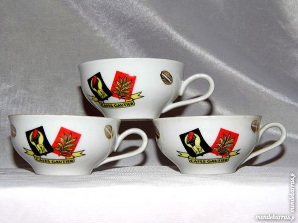 3 tasses caf&eacute; GAUTIER CAFETIERE vintage porcelaine Décoration