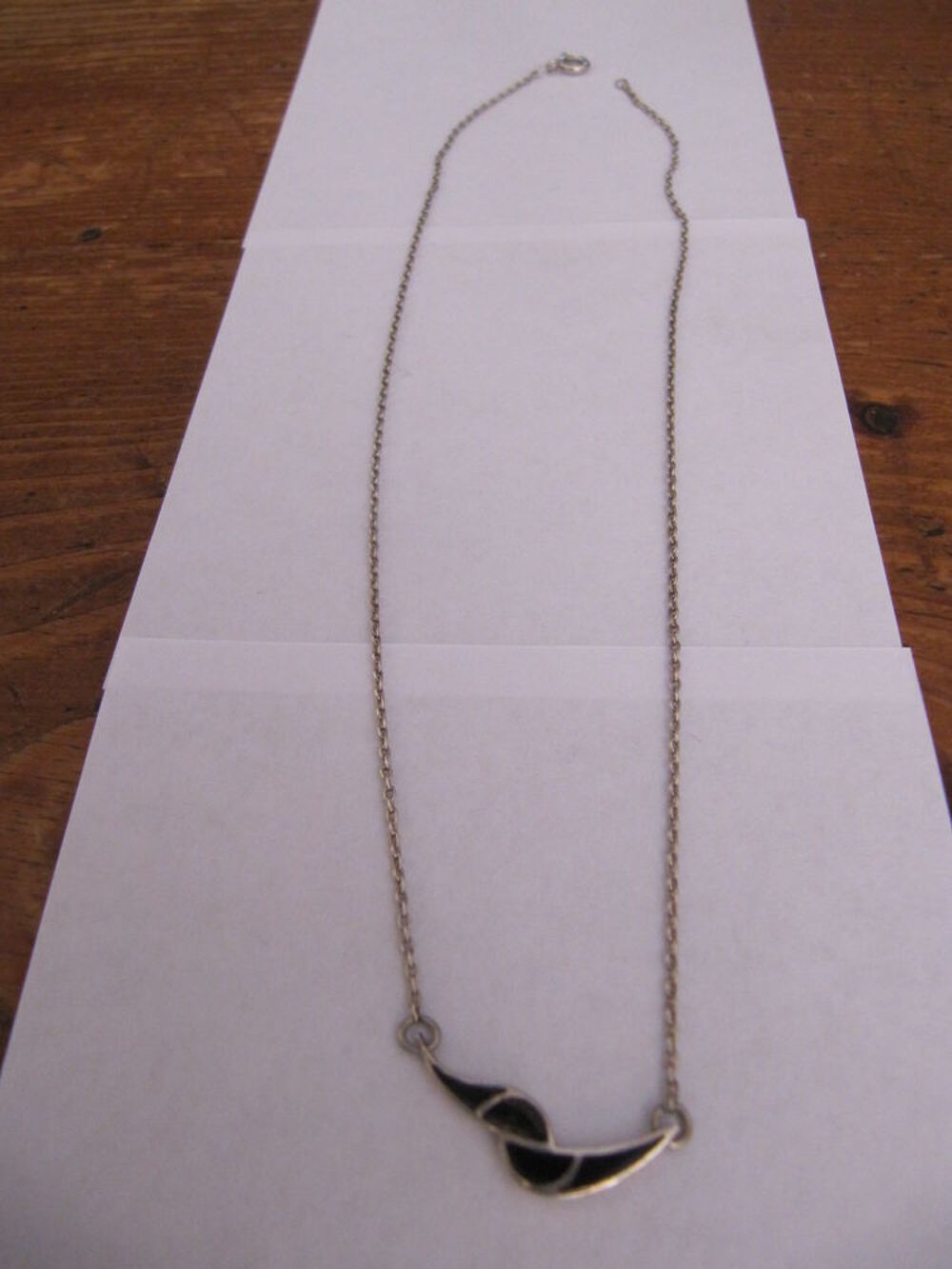cha&icirc;ne &amp; pendentif en argent - motif laqu&eacute; noir - super &eacute;tat Bijoux et montres
