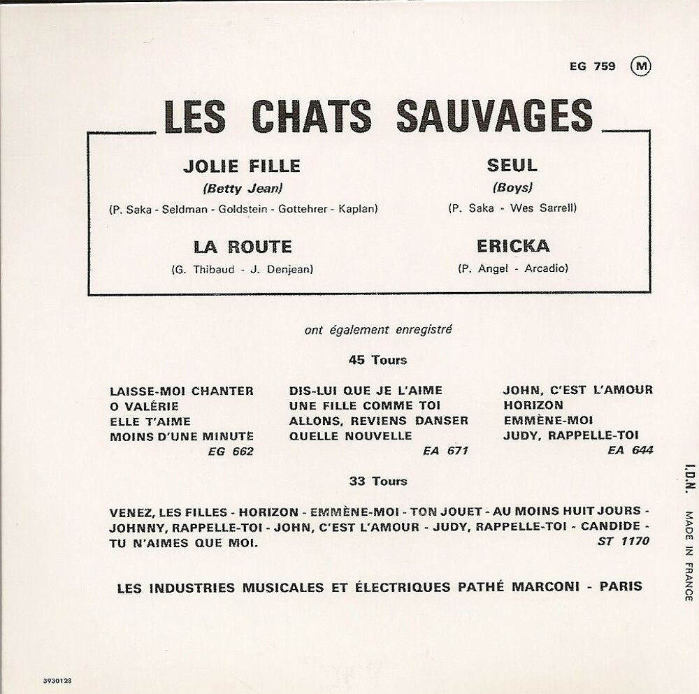 les chats sauvages Jolie fille CD et vinyles