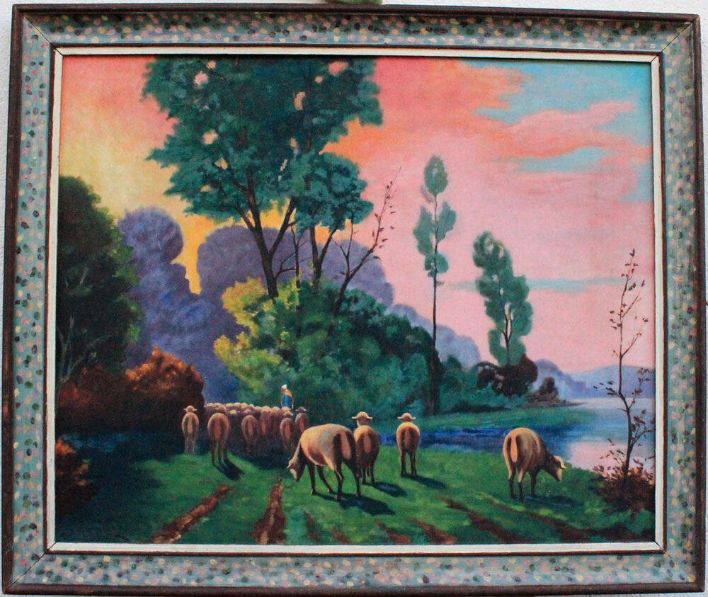 ECOLE BARBIZON MOUTONS ANCIEN TABLEAU PEINTURE huile Décoration