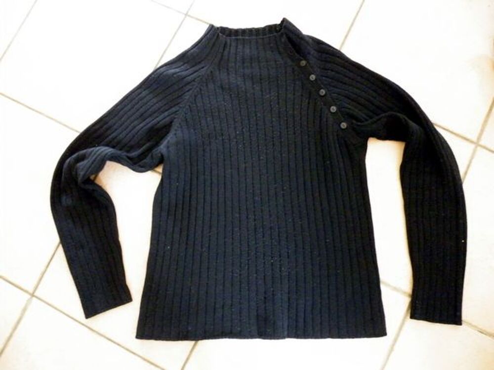 pull noir bouton au col t 42 Vêtements