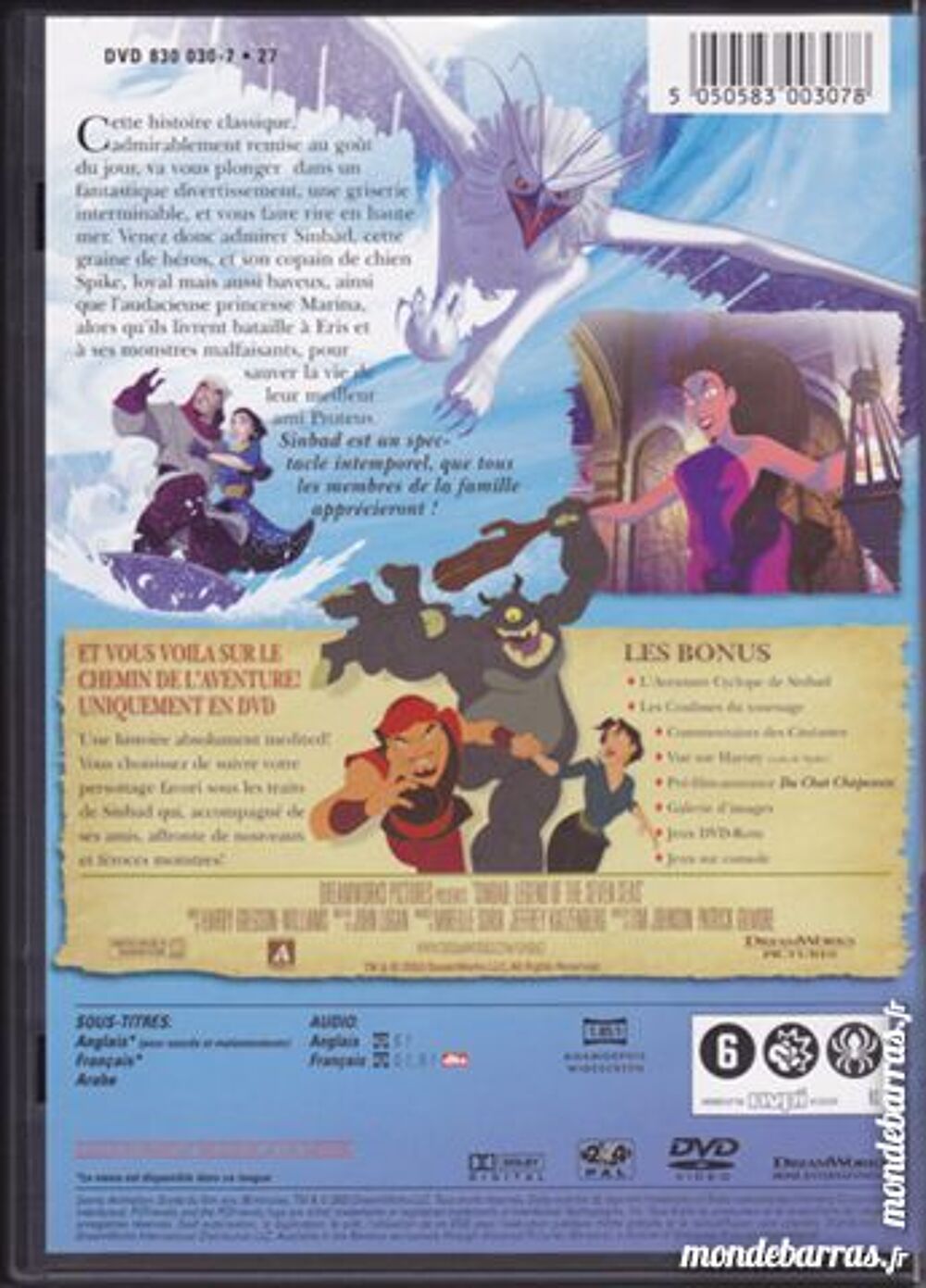 Sinbad La legende des 7 mers _dreamworks DVD et blu-ray