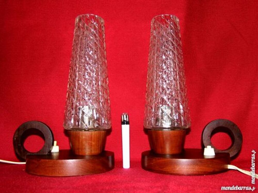 2 lampes scandinave bois et verre vintage Décoration