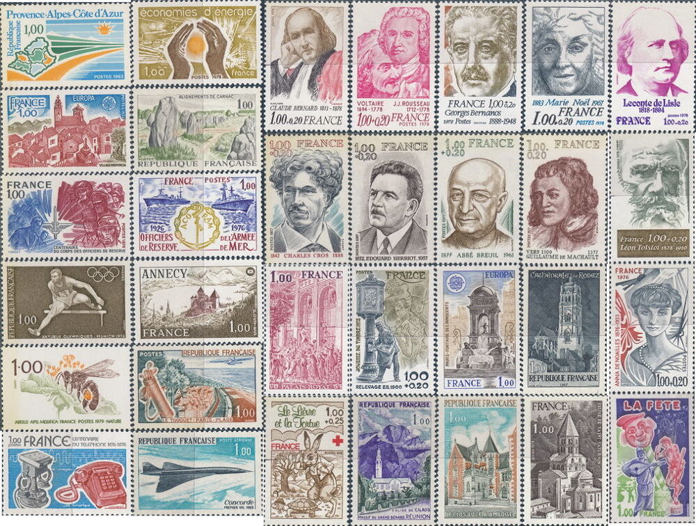 Timbres de collection France en franc de 1F &agrave; 2F50 NEUF
