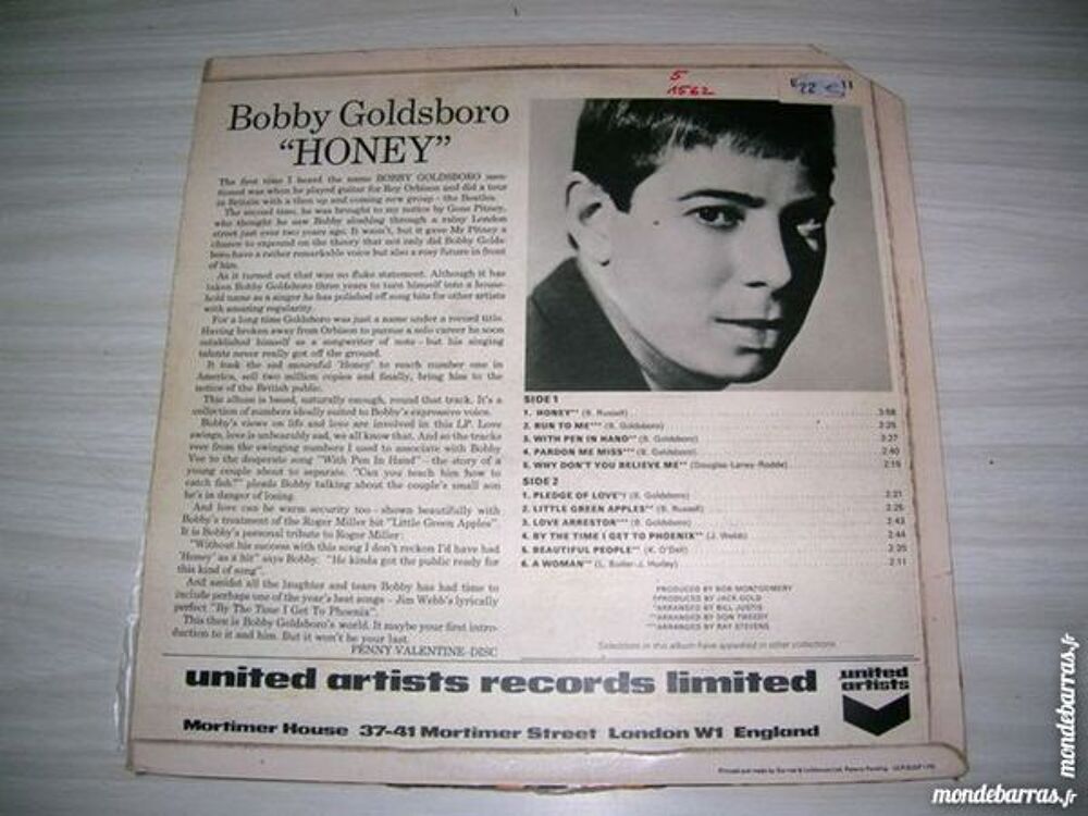 33 TOURS BOBBY GOLDSBORO Honey - ORIGINAL UK CD et vinyles