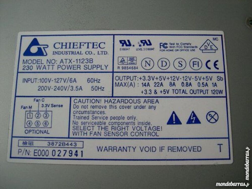 Alimentation ATX Chieftec 230W. Matériel informatique