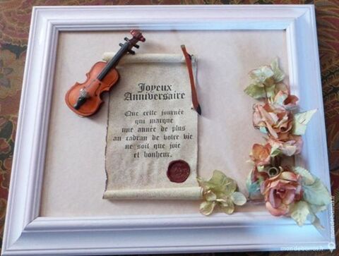 CADRE en bois CADEAU ANNIVERSAIRE (violon, fleurs) 5 Écuisses (71)