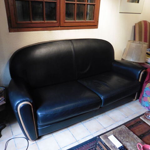 Canap cuir buffle noir 3 places convertible 400 Clisson (44)