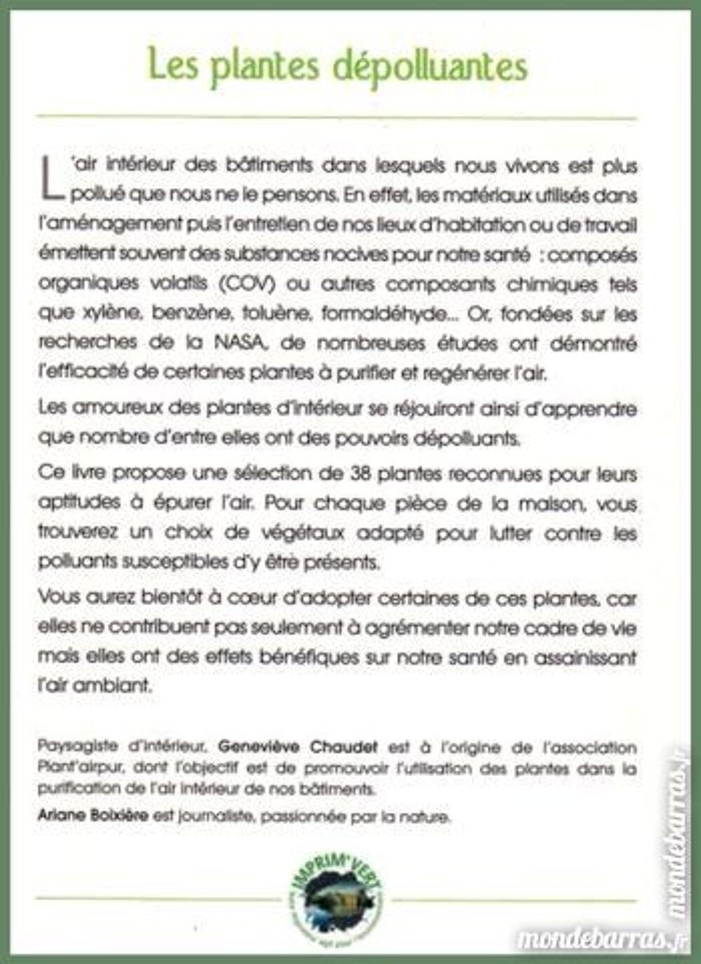 Les plantes d&eacute;polluantes Livres et BD