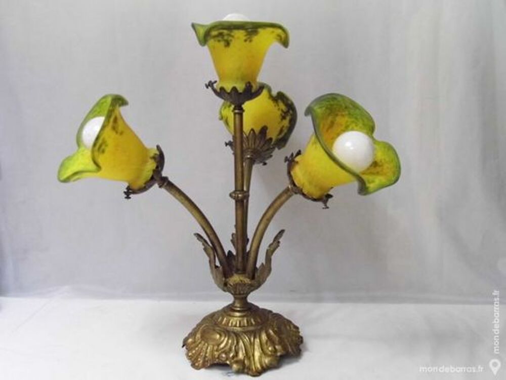 Lustre pate de verre sign&eacute; suspension lampe ancien Décoration