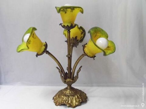 Lustre pate de verre sign� suspension lampe ancien 110 Dunkerque (59)