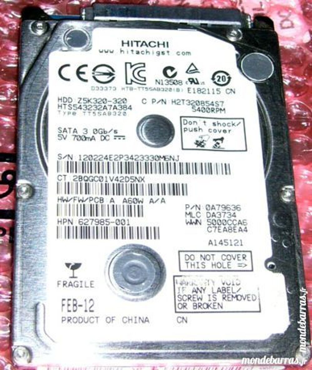 disque dur sata 320GB Hitachi &agrave; r&eacute;parer Matériel informatique
