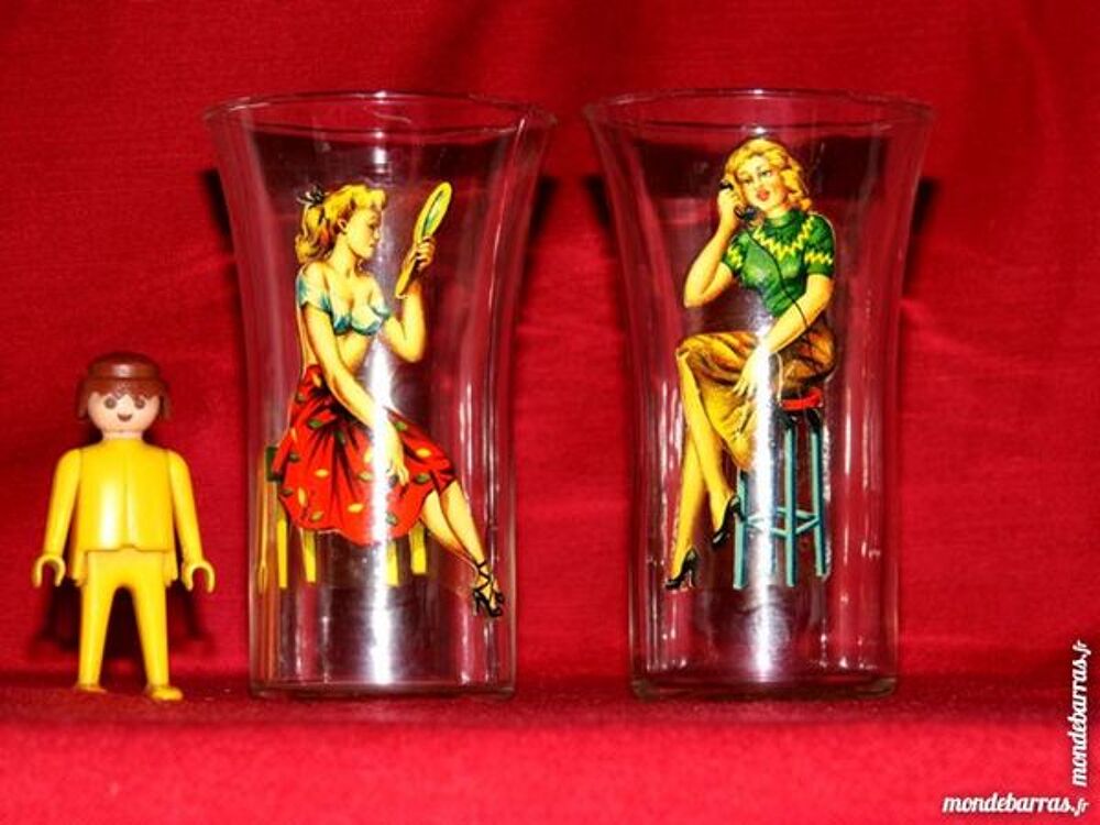 2 verres PIN UP SEXY rare ann&eacute;es 40 50 vintage Décoration
