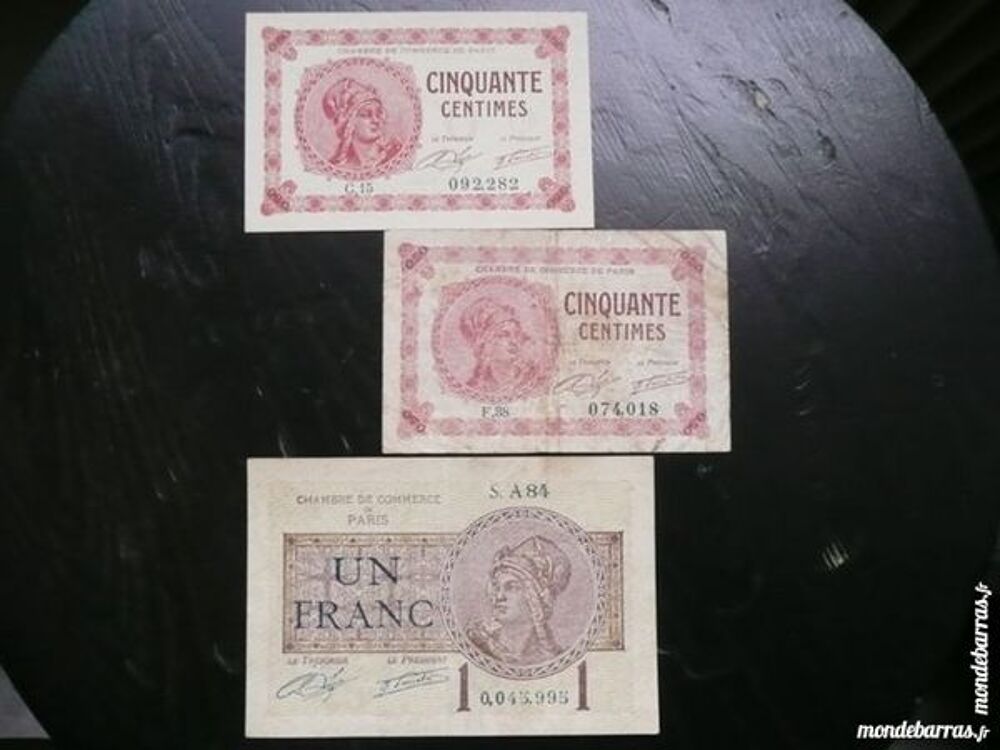 Lot de 3 billets chambre de commerce de PARIS 