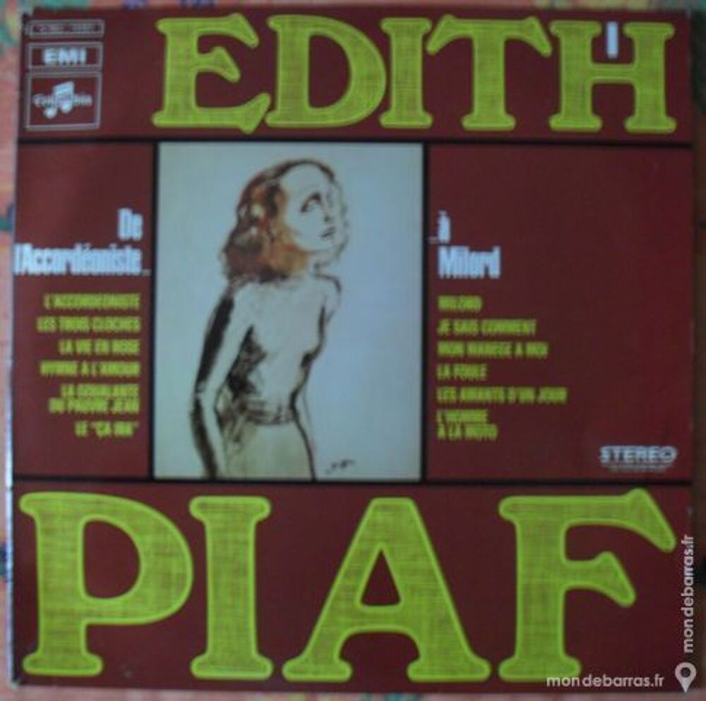 Edith Piaf vinyl 33 t de l'Accord&eacute;oniste &agrave; Milord. CD et vinyles