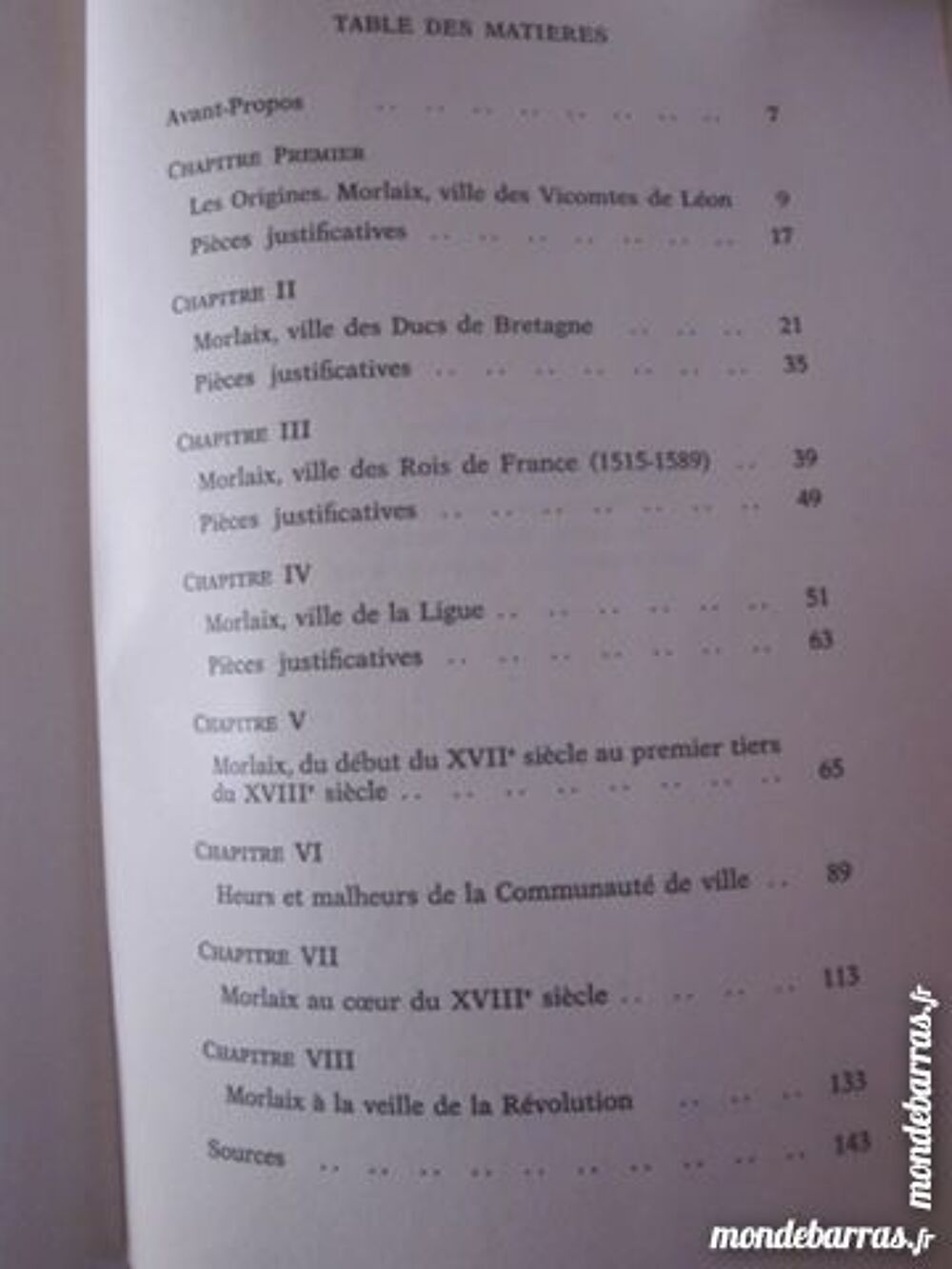 HISTOIRE DE MORLAIX DES ORIGINES A LA REVOLUTION Livres et BD