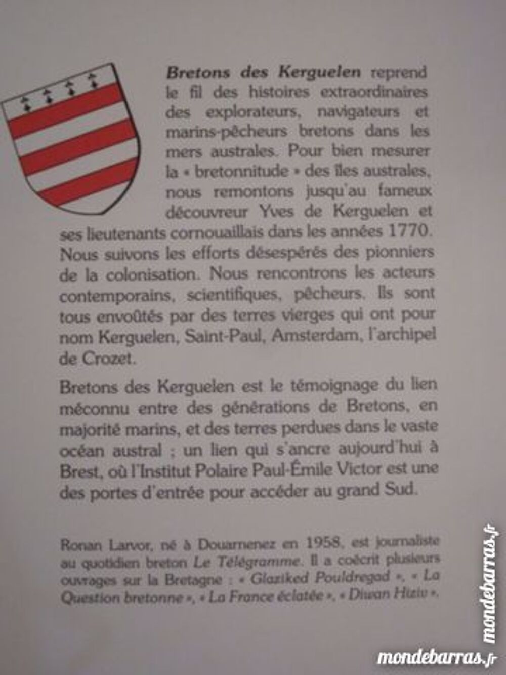 BRETONS DES KERGUELENS par RONAN LARVOR Livres et BD