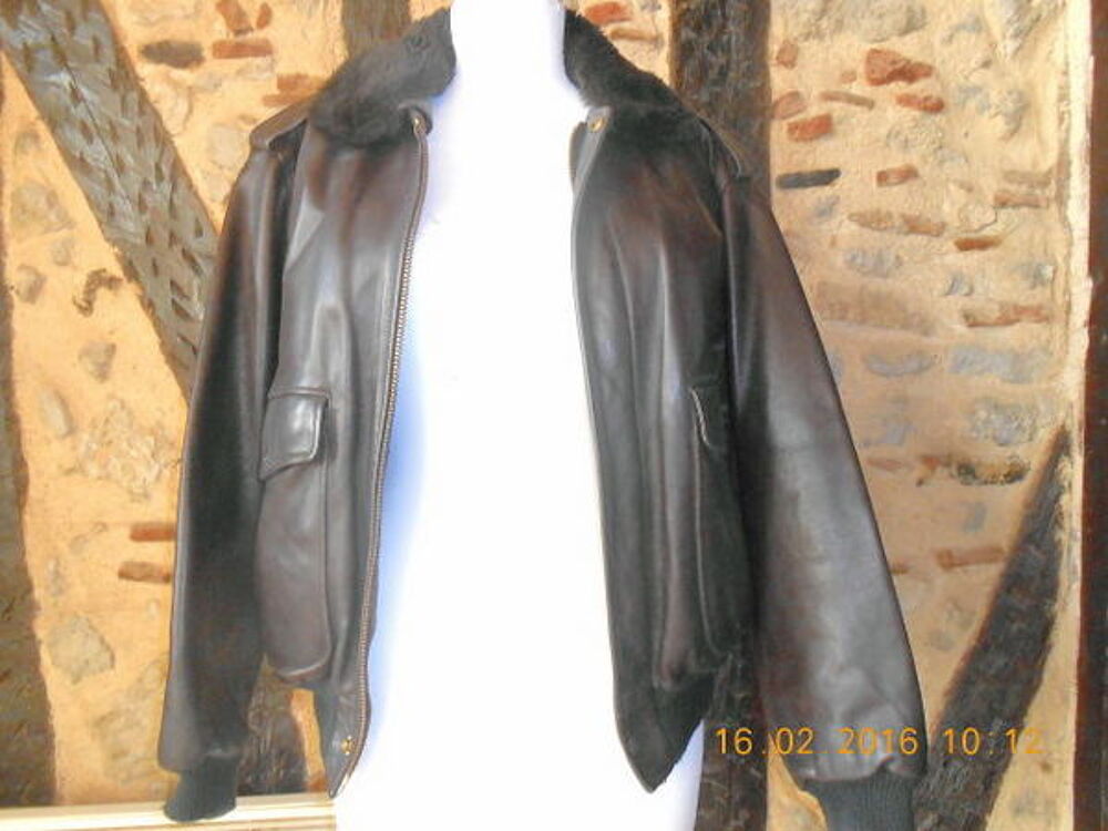 Blouson cuir marron d'aviateur Vêtements