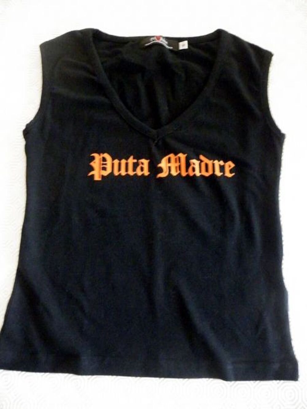 t shirt sans manche noire "marque putamadre" T s Vêtements