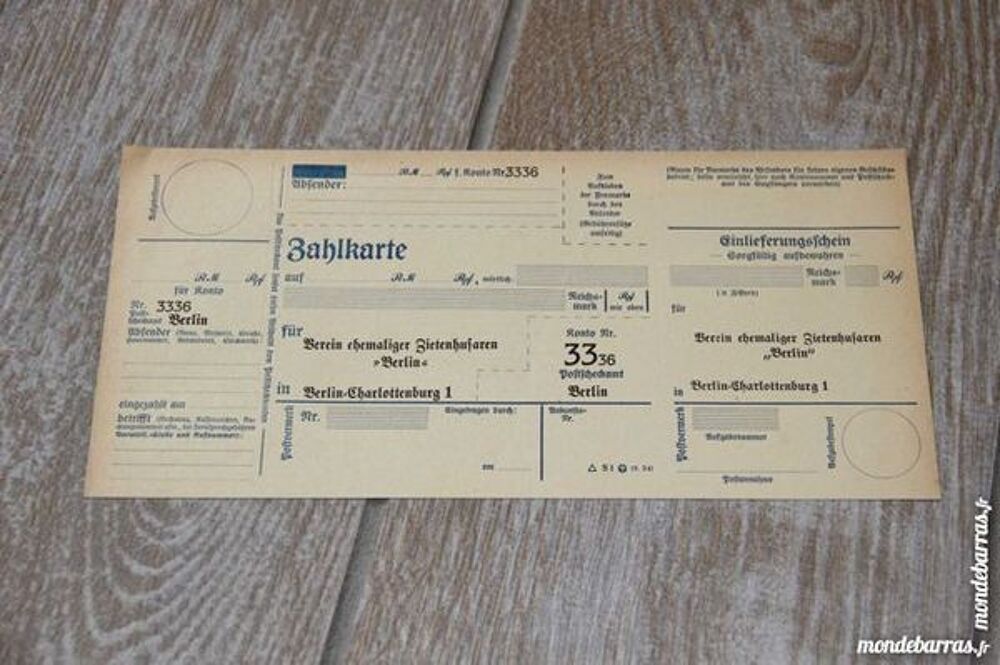 Ch&egrave;que vierge allemand WW2 
