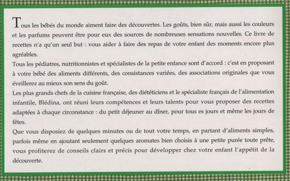 REPAS BLEDINA POUR BEBE / prixportcompris Livres et BD