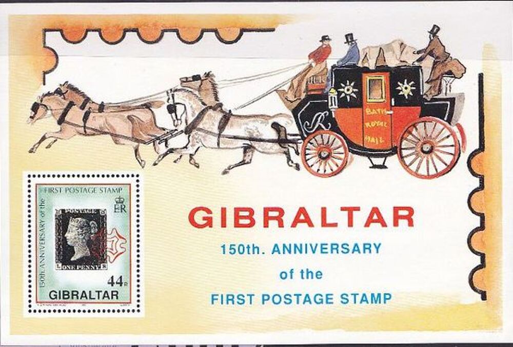 Bloc GIBRALTAR 150 anniversaire du 1 timbre poste 