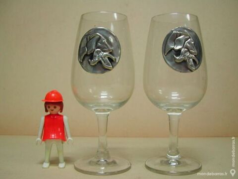 Verre vin SCENE CHIEN DE CHASSE tain argent 10 Dunkerque (59)