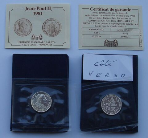 M�daille en Argent � l'�ffigie de sa Saintet� JEAN-PAUL II 22 Montgeron (91)